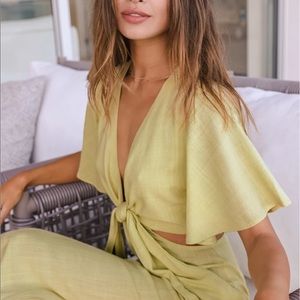 Summer Journey Light Green Tie-Front Cutout Midi dress